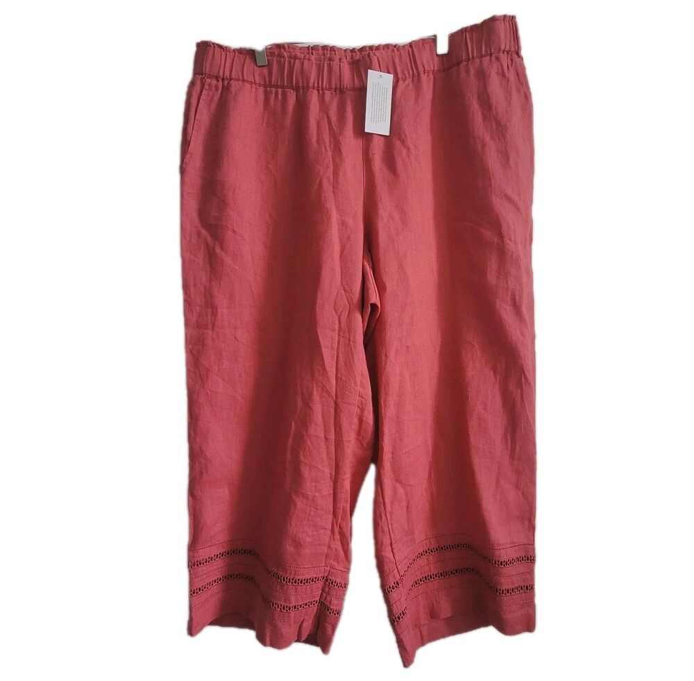 J. Jill coral Love Linen Wide Leg Crop Pull On Pants Size 2X
